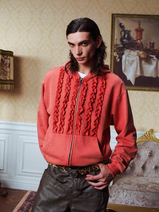 YADcrew Ruffle Washed Zip Up Hoodie