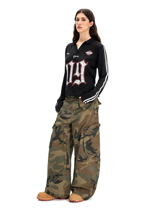 F3F Select Numbering Stripe Sleeve Mesh Long Sleeve Polo Jersey | Face 3 Face