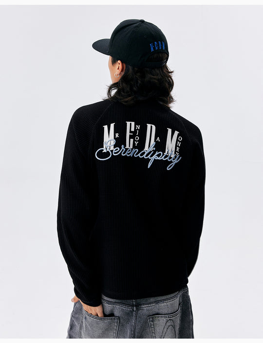 MEDM Logo Embroidered Print Waffle Long Sleeve Tee | Face 3 Face