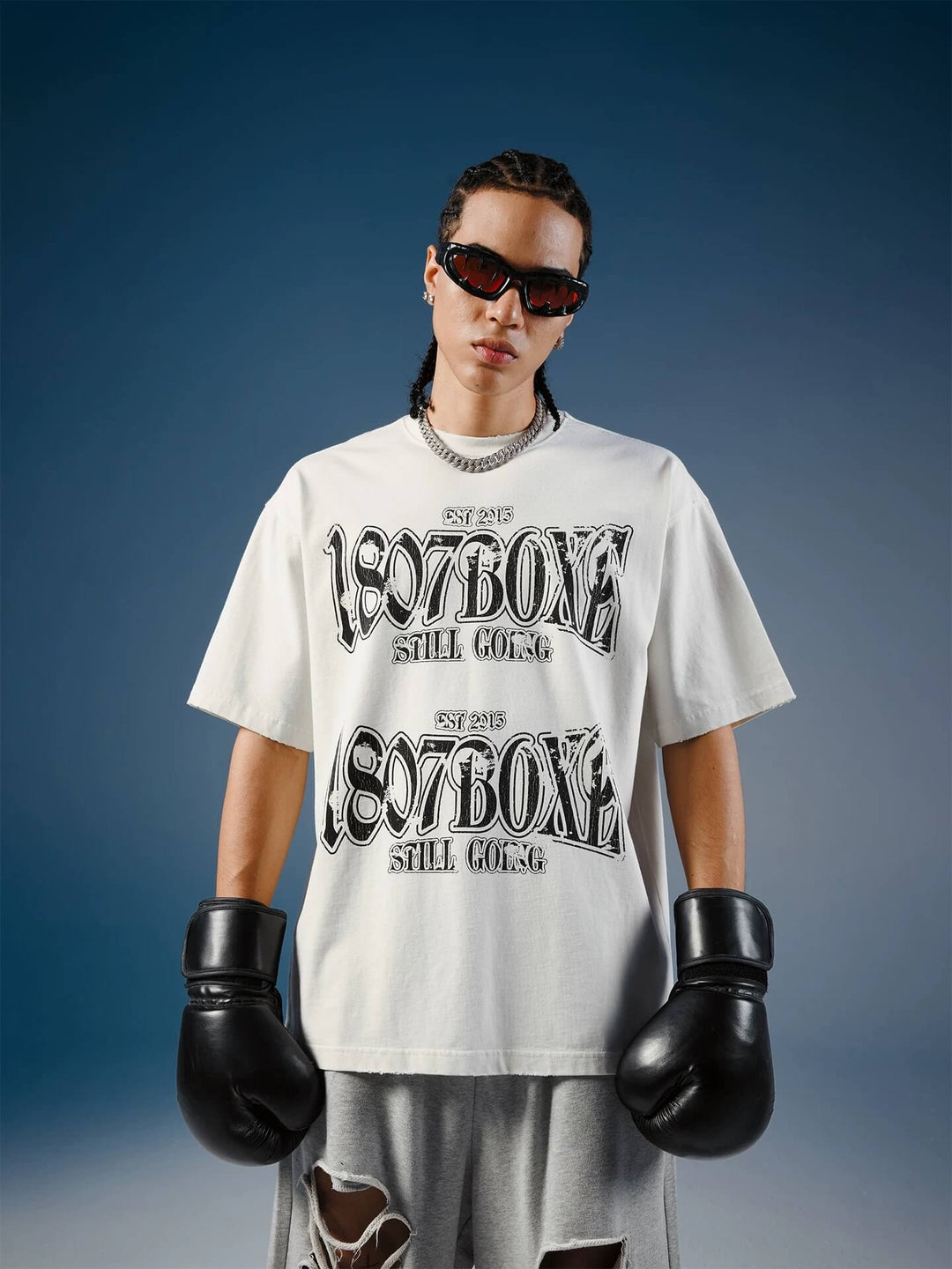 1807 BOXE Vintage Print Distressed Short Sleeve Tee | Face 3 Face