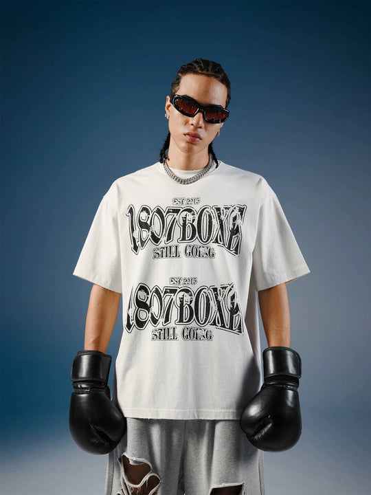 1807 BOXE Vintage Print Distressed Short Sleeve Tee | Face 3 Face