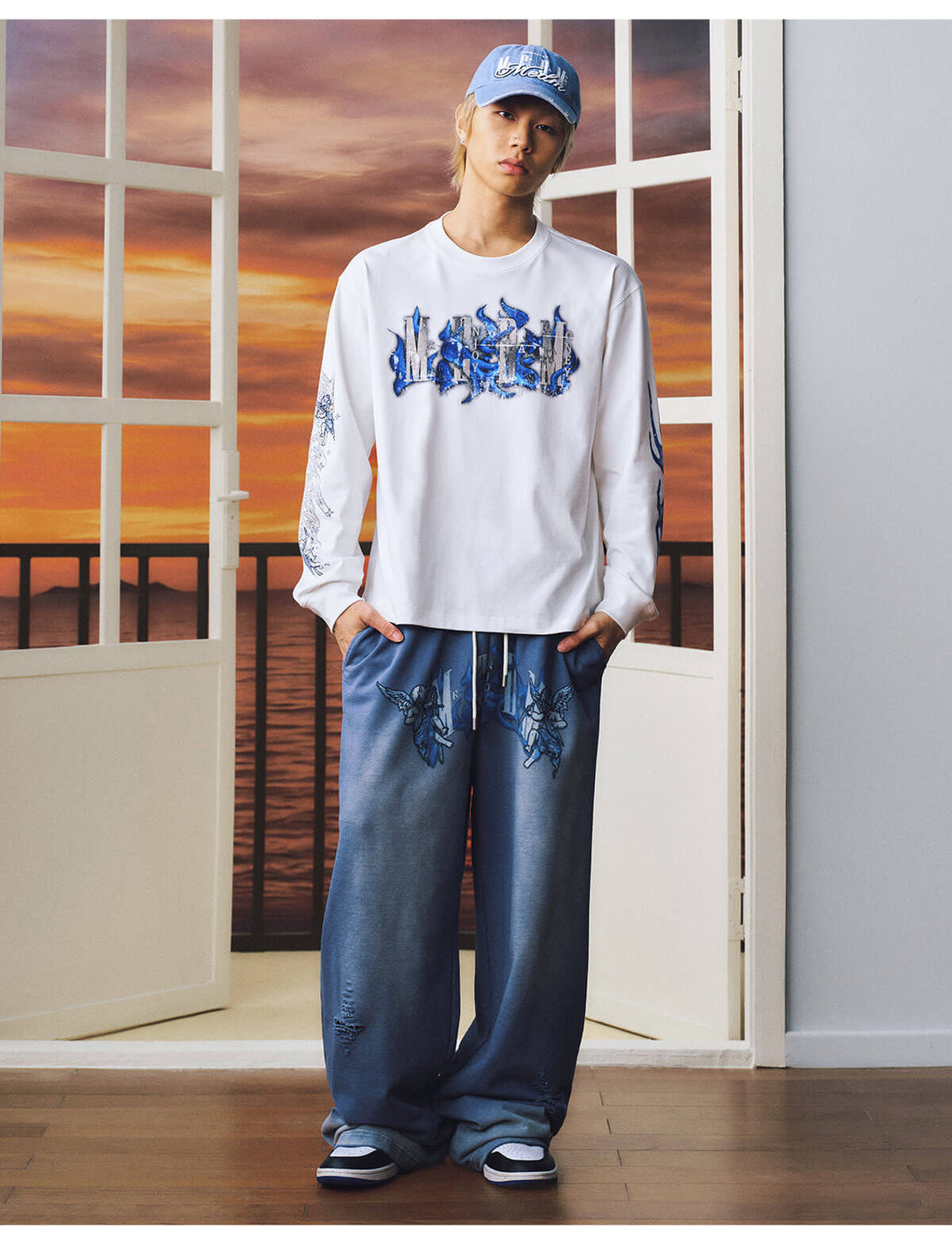 MEDM Skeleton Angel Graphic Print Washed Baggy Sweatpants | Face 3 Face