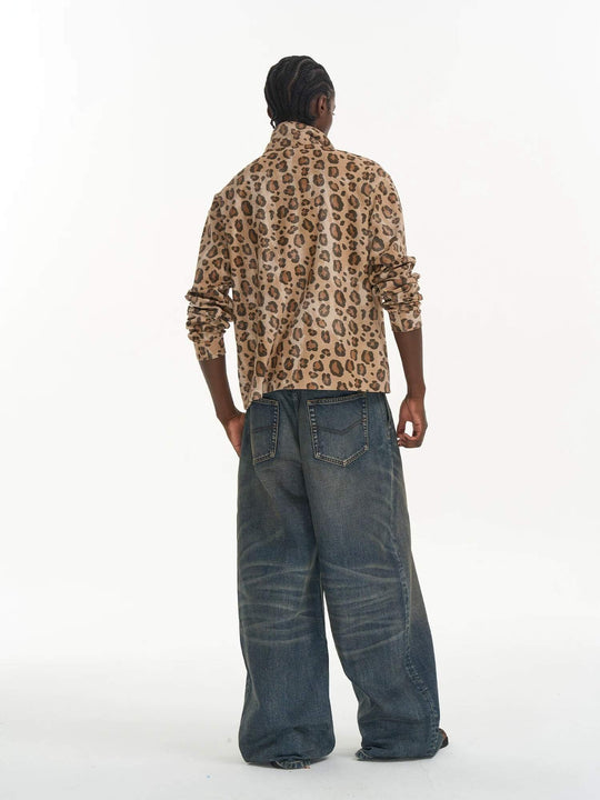 EXITMODE BY BLIND NO PLAN Leopard Print Long Sleeve Polo Shirt | Face 3 Face