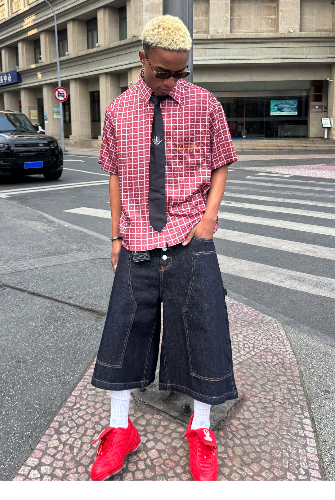 STEEPC Plaid Boxy Wide Short Sleeve Shirt | Face 3 Face