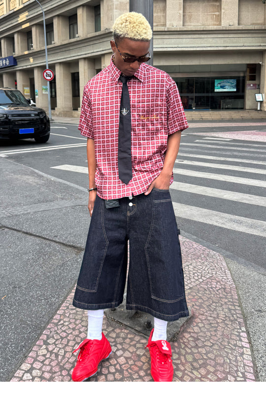 STEEPC Plaid Boxy Wide Short Sleeve Shirt | Face 3 Face