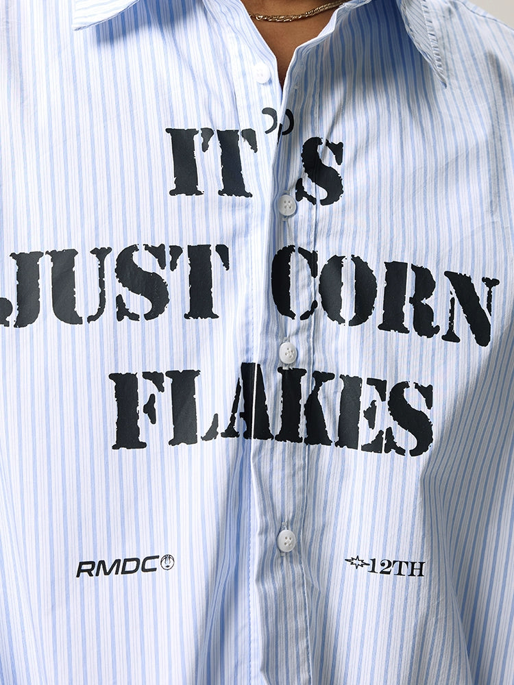 Remedy Letter Print Striped Long Sleeve Shirt | Face 3 Face