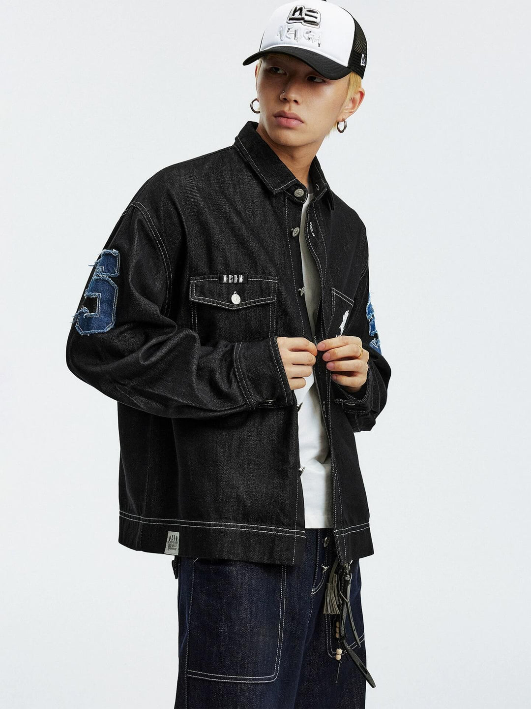 MEDM Embroidered Logo Patch Denim Jacket | Face 3 Face