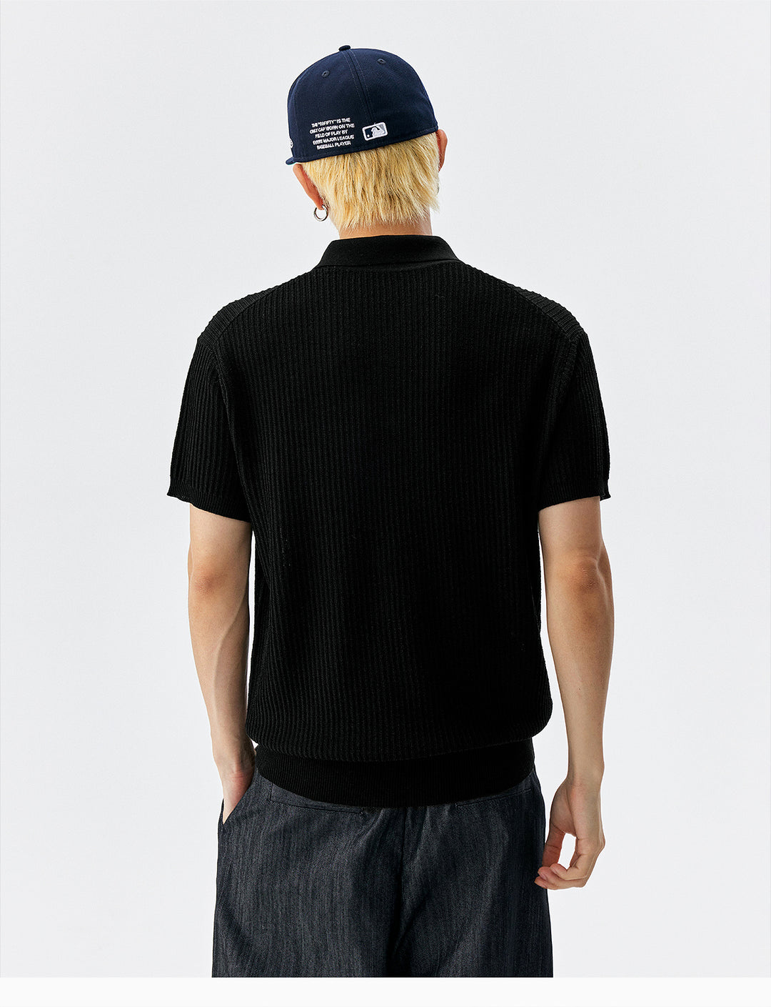 MEDM Rose Embroidered Textured Stripe Knit Polo | Face 3 Face