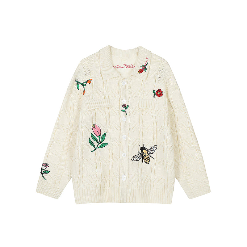 Achock Flower & Bee Embroidery Knit Cardigan | Face 3 Face