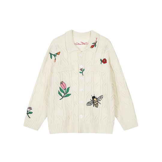 Achock Flower & Bee Embroidery Knit Cardigan | Face 3 Face