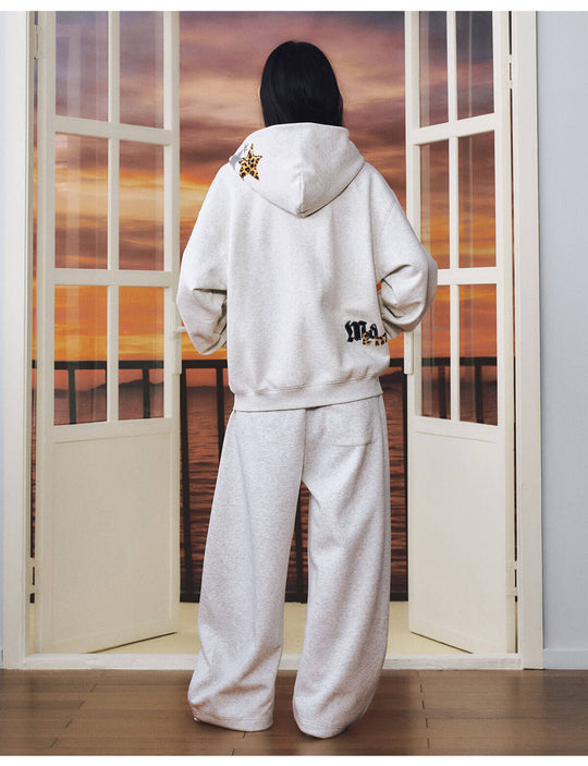 MEDM Animal Print Star Patch Rhinestone Curved Baggy Sweatpants | Face 3 Face