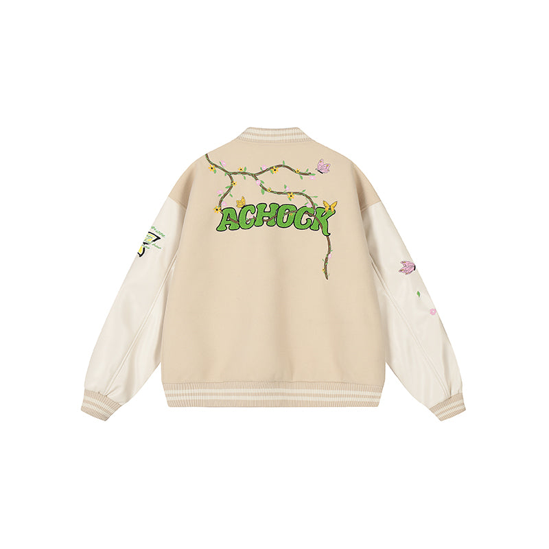 Baseball Jacket | Achock Flower Vine Embroidered Baseball Jacket | Face 3 Face