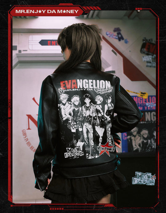 MEDM x EVA NEVER END Flame Character Portraits PU Leather Biker Jacket | Face 3 Face