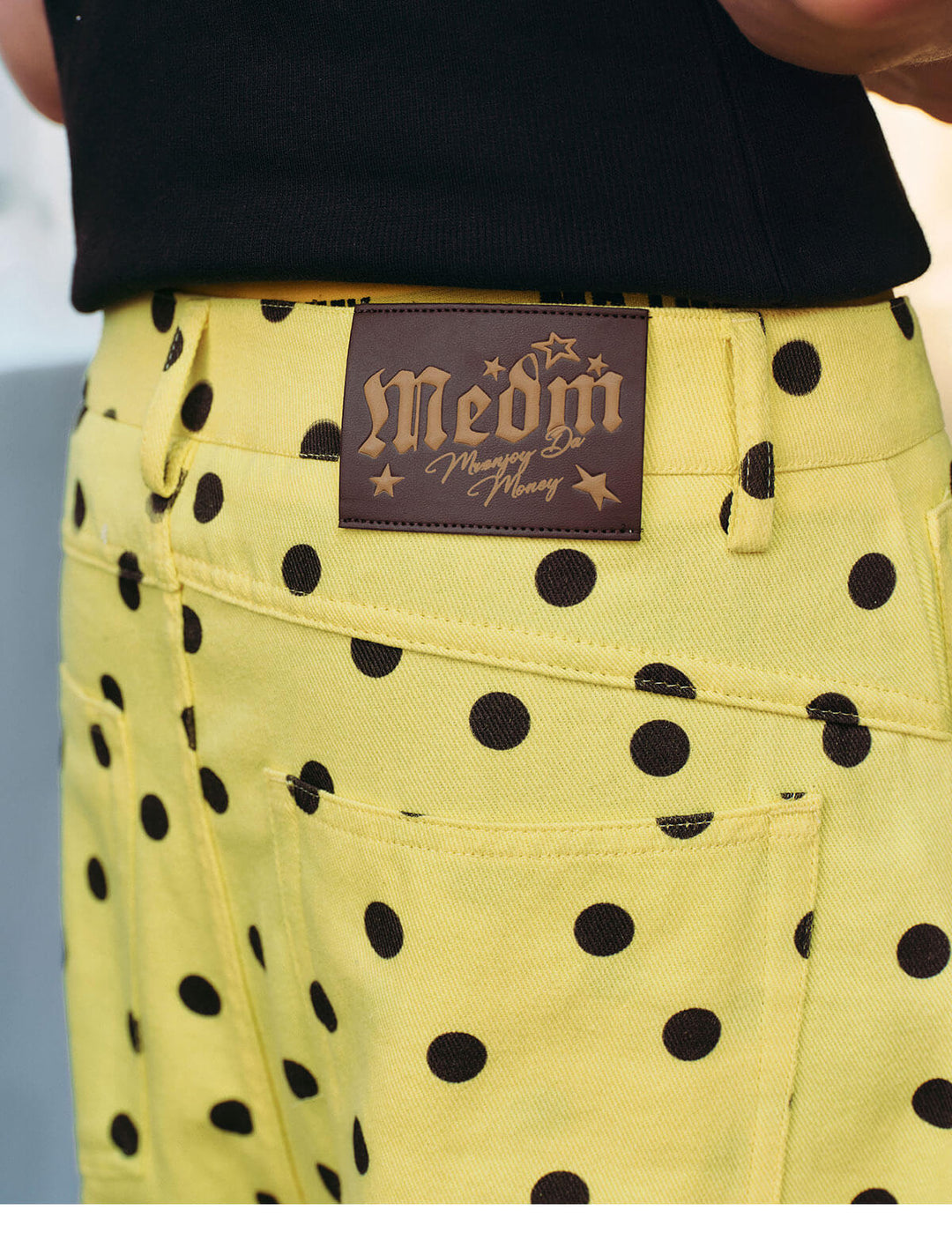 MEDM All Over Polka Dot Print Curved Baggy Pants | Face 3 Face