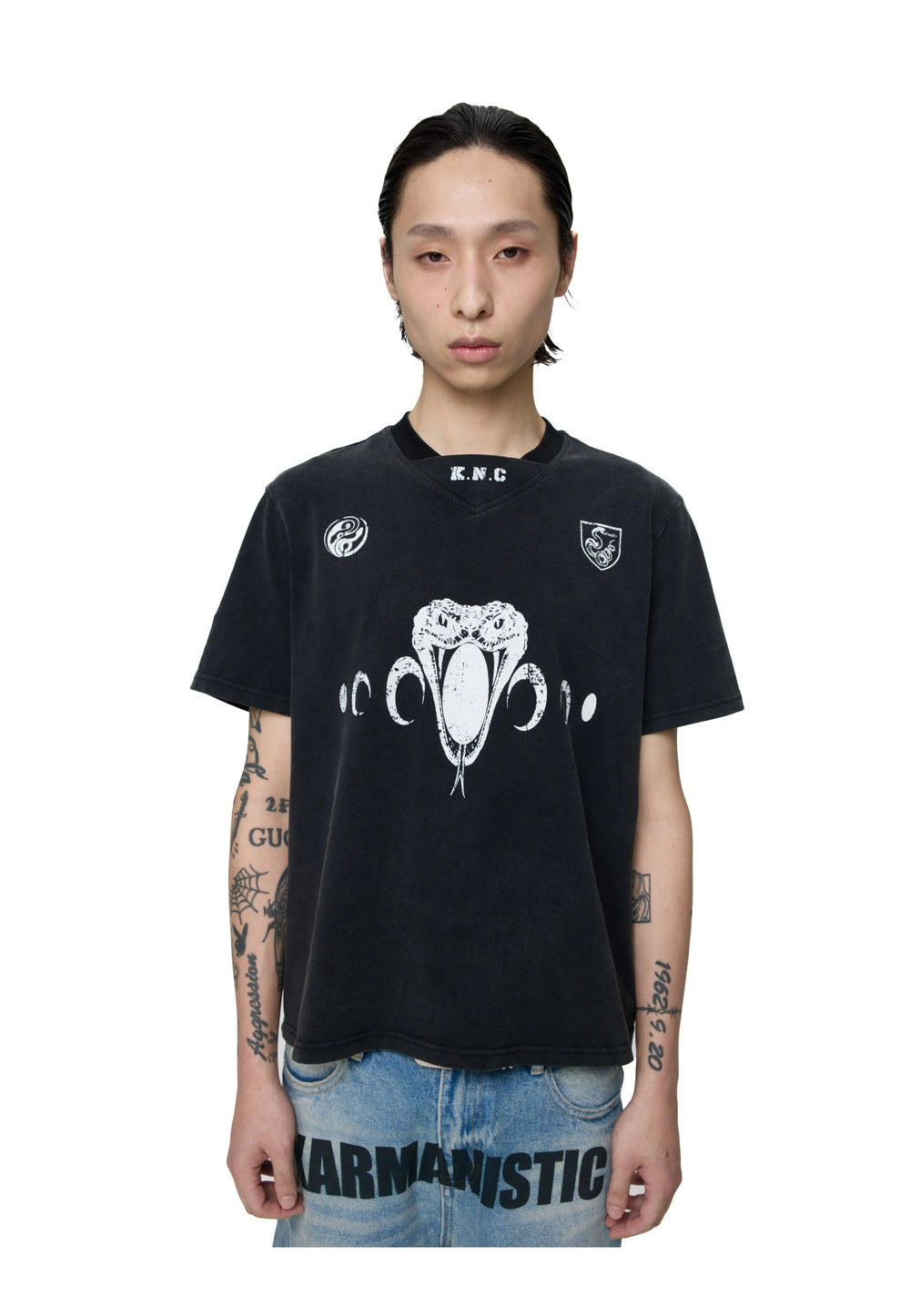 KARMANISTIC Old Washed Snake Head Print Tee | Face 3 Face