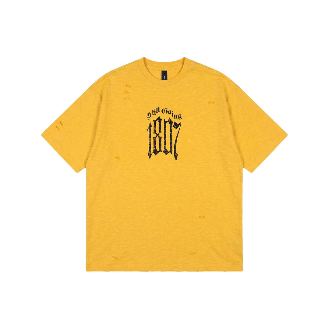 1807 Gothic Letter Angel Vintage Print Heavily Distressed Short Sleeve Tee | Face 3 Face