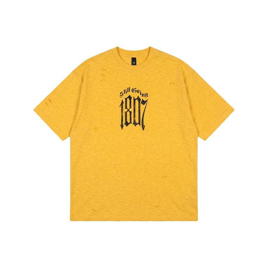 1807 Gothic Letter Angel Vintage Print Heavily Distressed Short Sleeve Tee | Face 3 Face