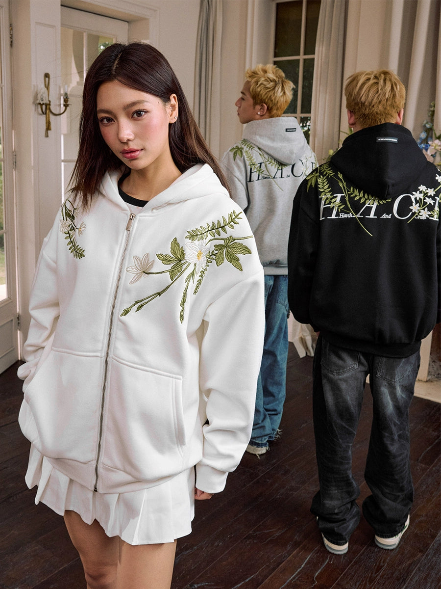 Harsh and Cruel Floral Garland Wreath Embroidered Hoodie | Face 3 Face