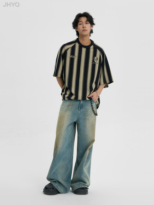 JHYQ Contrast Striped Neck Beaded Tee