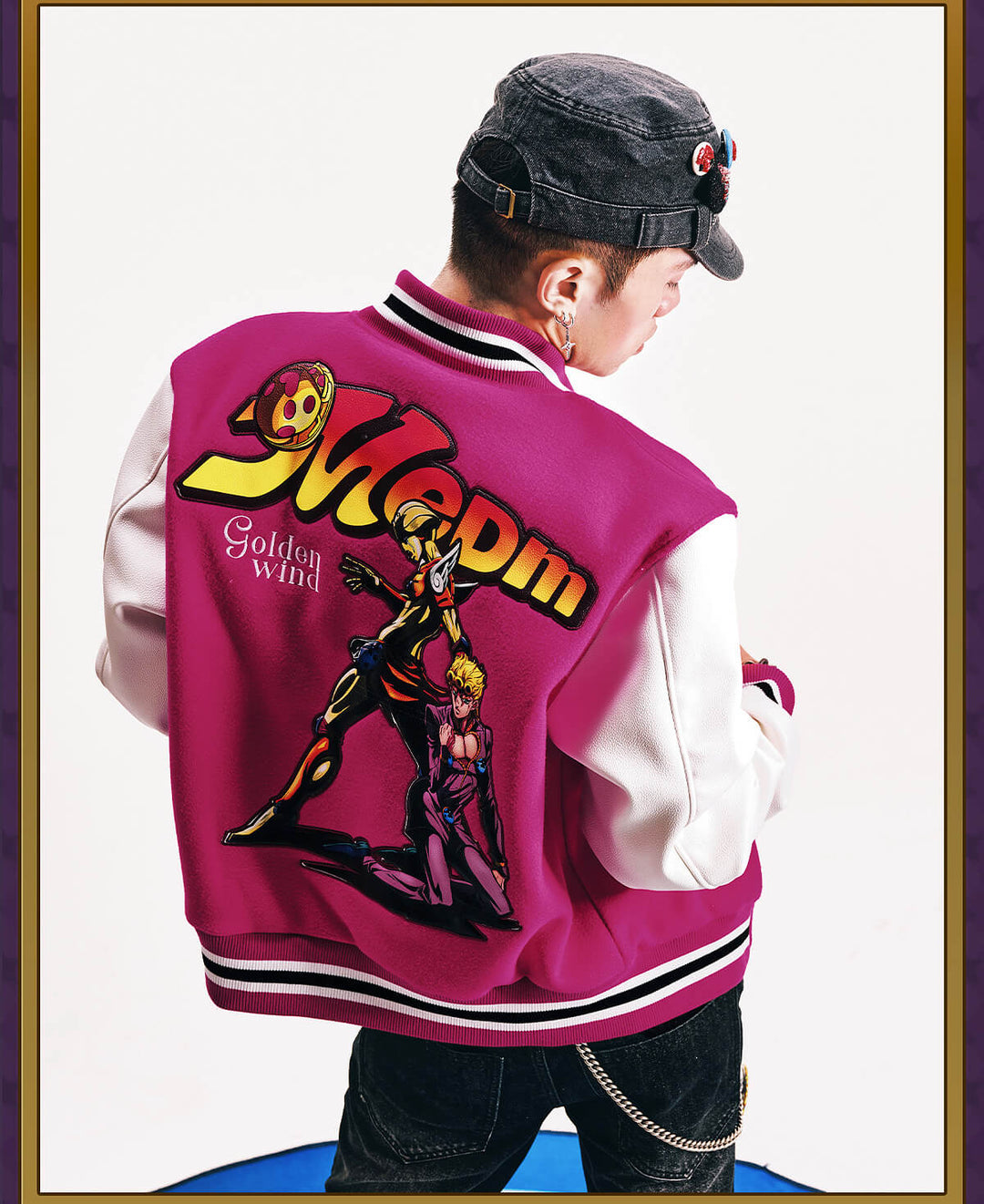 MEDM × JOJO Embroidered Patch Varsity Jacket | Face 3 Face