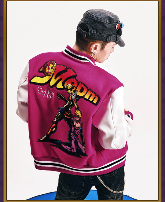 MEDM × JOJO Embroidered Patch Varsity Jacket | Face 3 Face