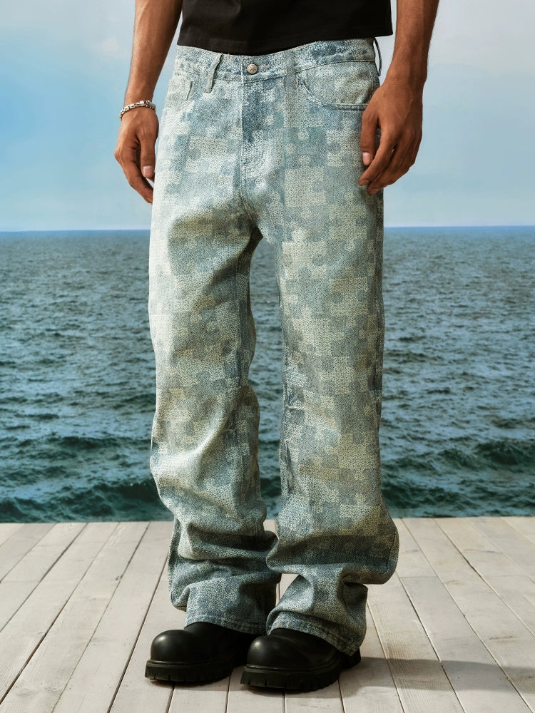 YADcrew Puzzle Checkerboard Print Jeans | Face 3 Face