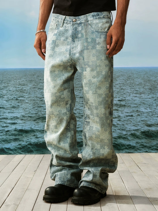 YADcrew Puzzle Checkerboard Print Jeans | Face 3 Face