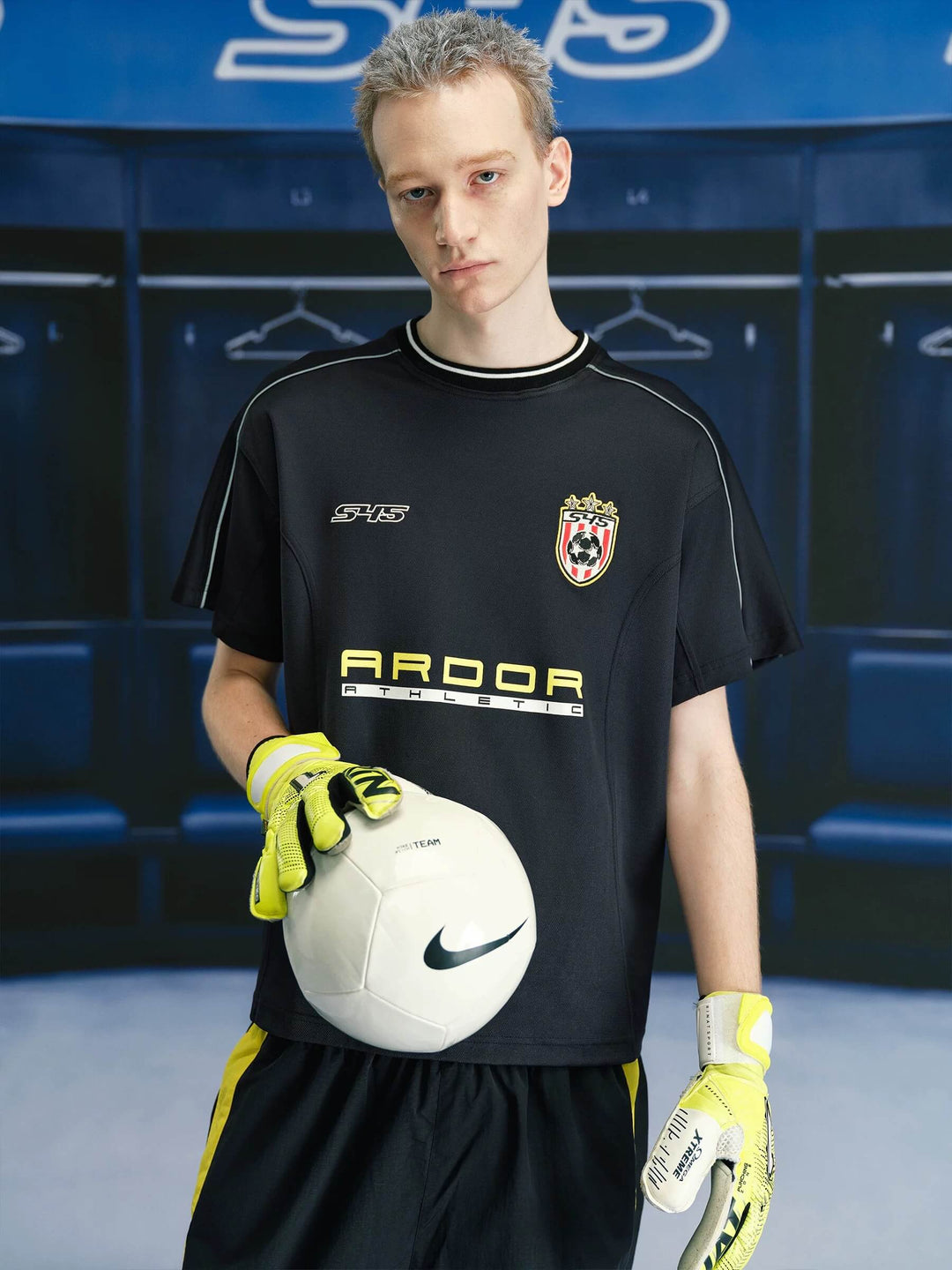 S45 Logo Print Mesh Panel Short Sleeve Soccer Jersey | Face 3 Face