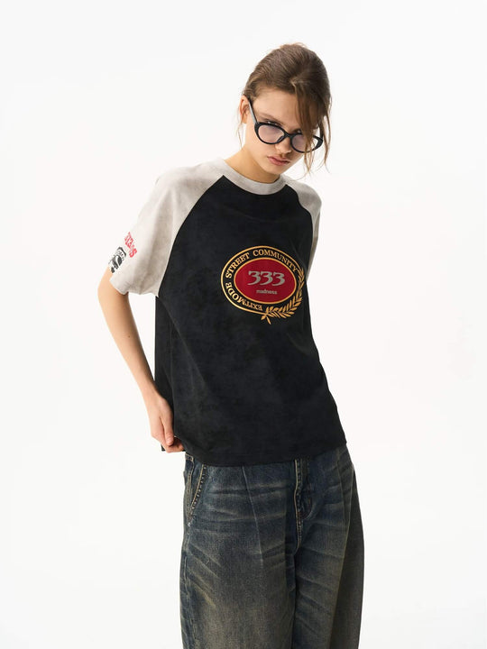 EXITMODE BY BLIND NO PLAN Wax Print Color Block Raglan Short Sleeve Tee