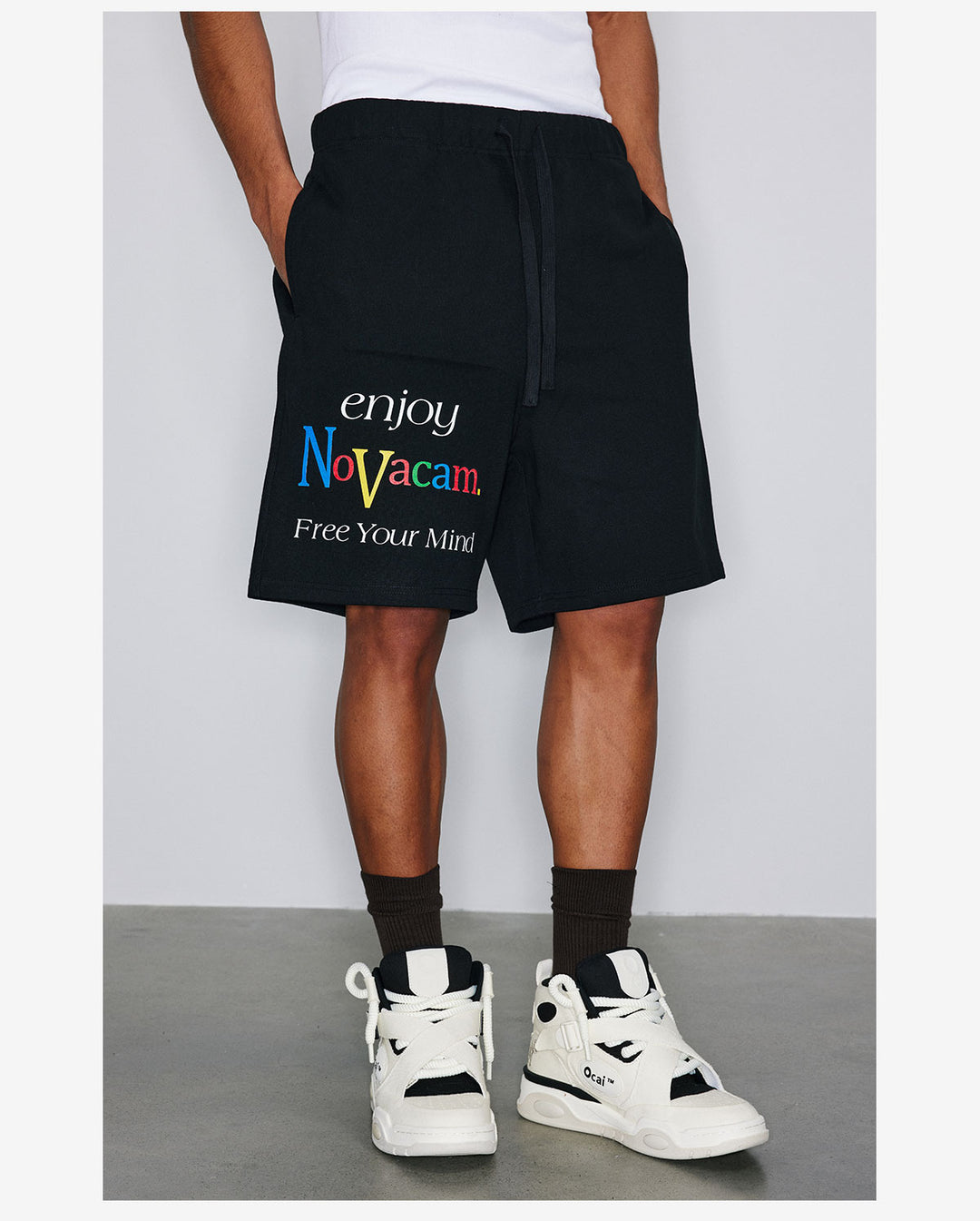 NOVACAM Letter Logo Printed Sweat Shorts | Face 3 Face