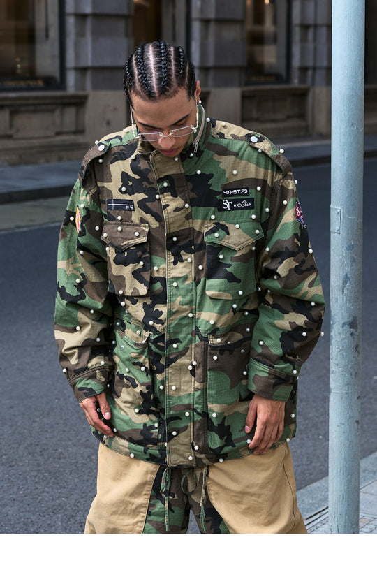 STEEPC Camouflage Pearl Studded M65 Field Jacket | Face 3 Face