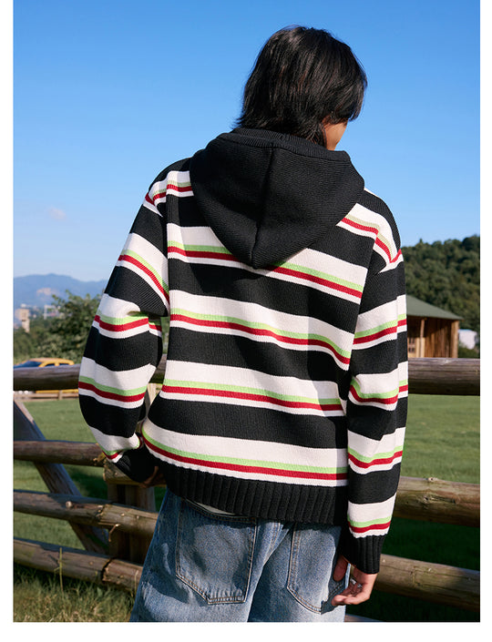 MEDM Colorful Stripes Zip-Up Knit Hoodie | Face 3 Face