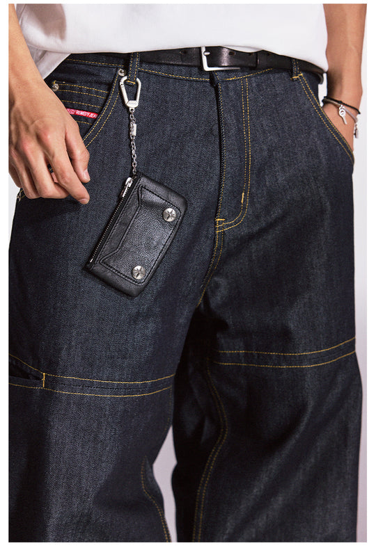 Remedy Metal Studded Keychain Coin Card Zipper Leather Wallet | Face 3 Face