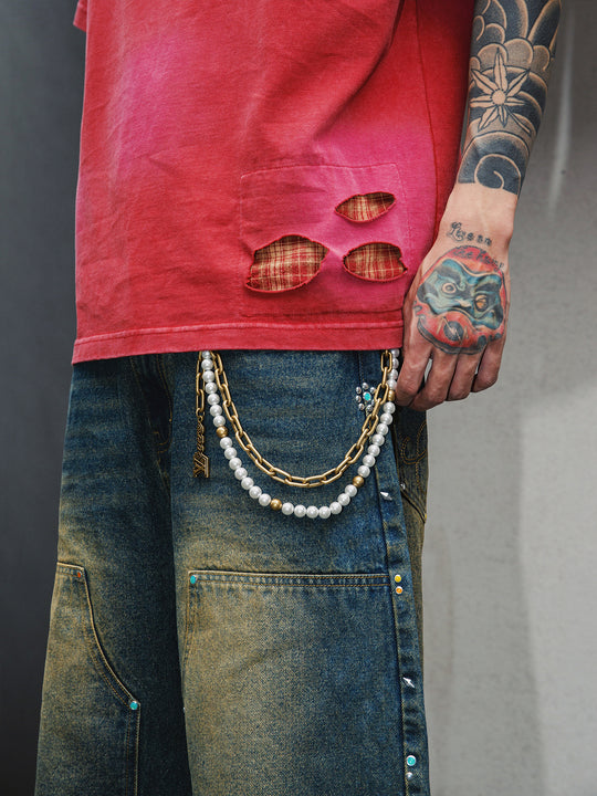 S45 Plaid Patchwork Washed Embroidered Logo Tee | Face 3 Face