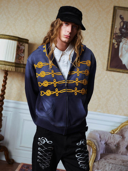 YADcrew Napoleon Rope Stitch Washed Zip Up Hoodie | Face 3 Face