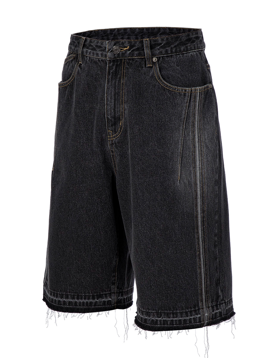 F2CE Washed and Aged Spliced Denim Shorts | Face 3 Face