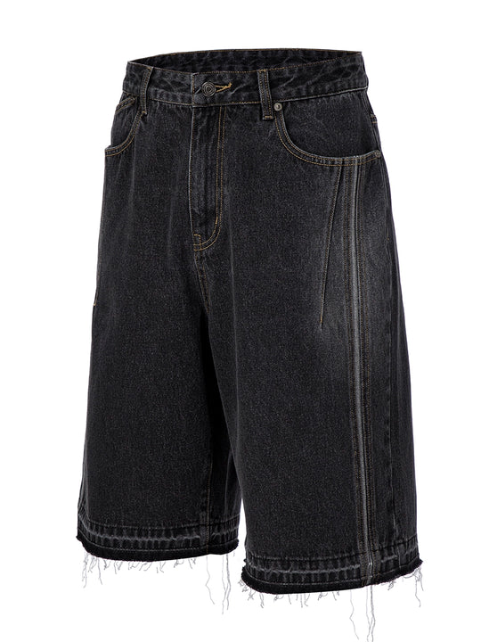 F2CE Washed and Aged Spliced Denim Shorts | Face 3 Face