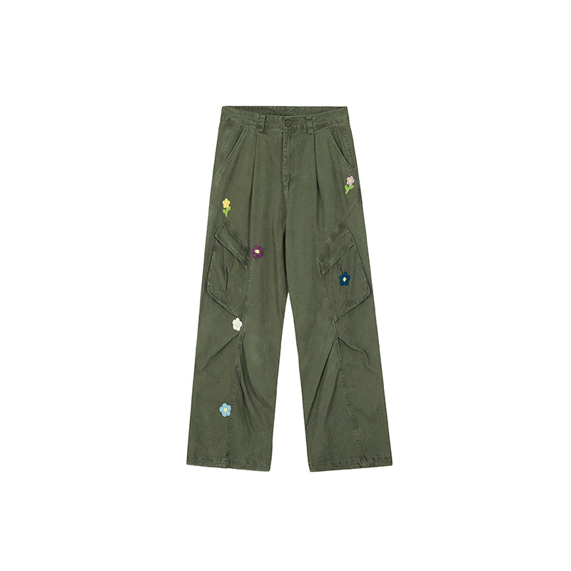 Achock Washed Multi Pocket Flower Embroidery Work Cargo Pants | Face 3 Face