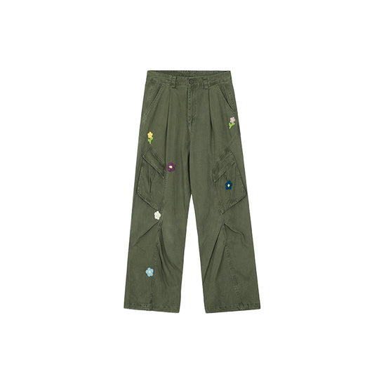 Achock Washed Multi Pocket Flower Embroidery Work Cargo Pants | Face 3 Face