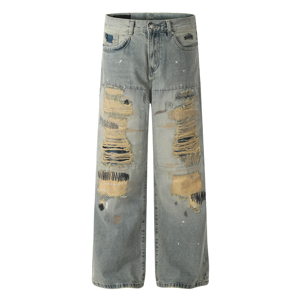 F3F Select Destroyed Washed Embroidered Dirty Dye Jeans | Face 3 Face