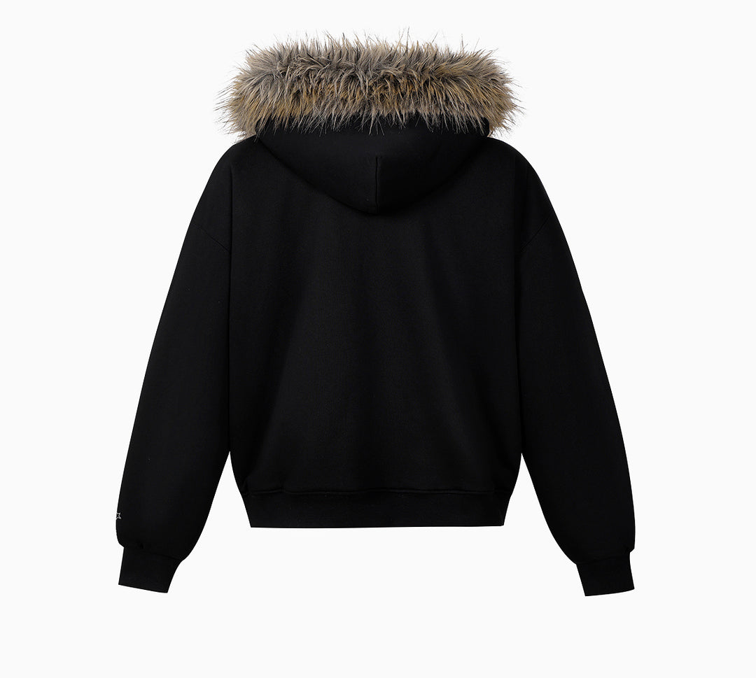 MEDM Faux Fur Lined Hooded Fur Zip Up Jacket | Face 3 Face