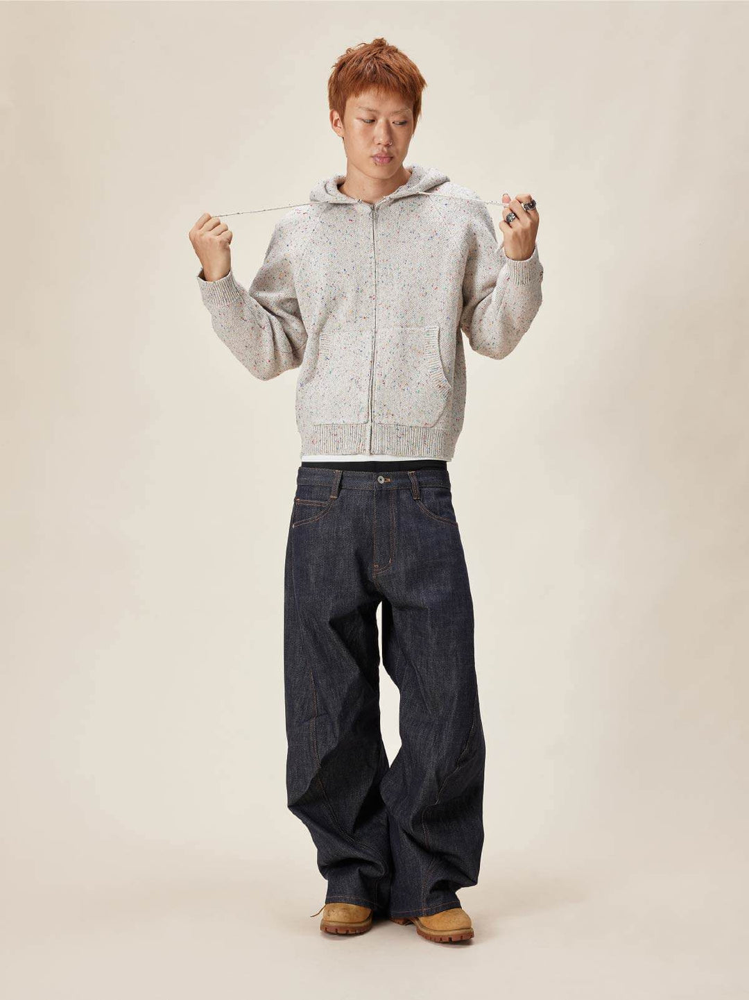 EVILKNIGHT(EK) Speckled Knit Zip Up Hoodie