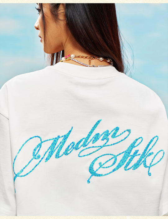 MEDM x STK Sequins Embroidered Logo Tee | Face 3 Face