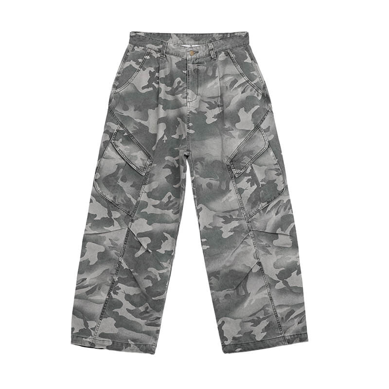 UNTILWERICH Washed Camouflage Work Cargo Pants