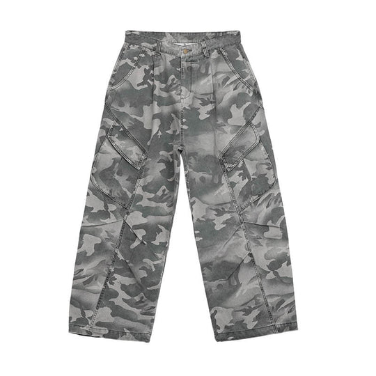 UNTILWERICH Washed Camouflage Work Cargo Pants