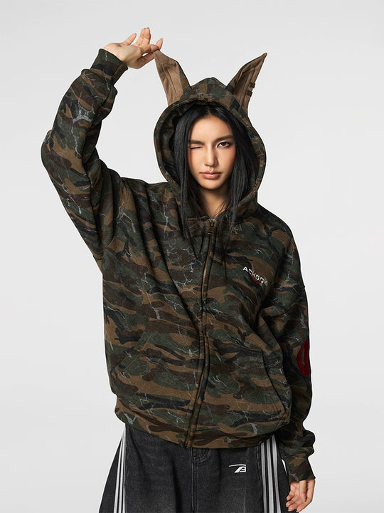 Achock Camouflage Doberman Pinscher Ears Hooded Jacket | Face 3 Face