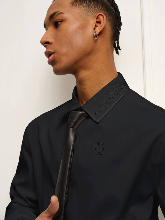 YADcrew Embroidered Lapel Button Up Long Sleeve Shirt | Face 3 Face