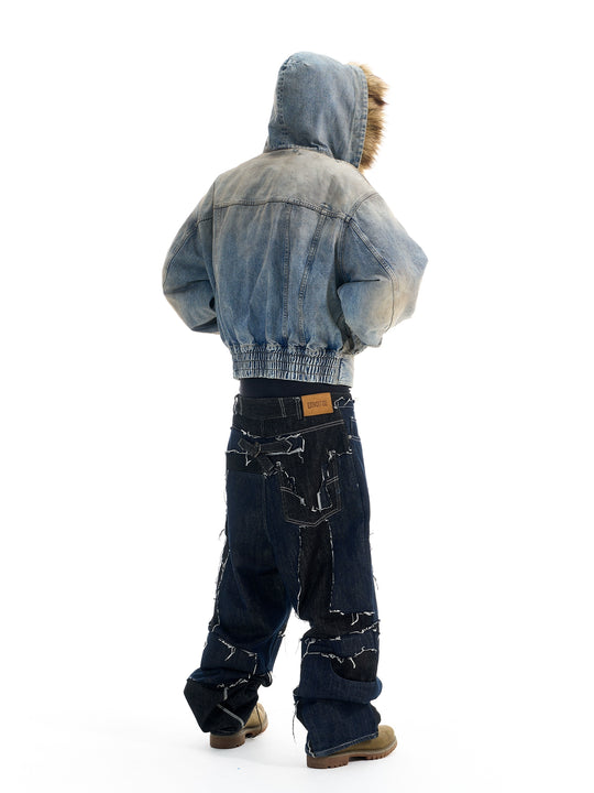 BLIND NO PLAN Frayed Edge Patchwork Remake Denim Jeans | Face 3 Face