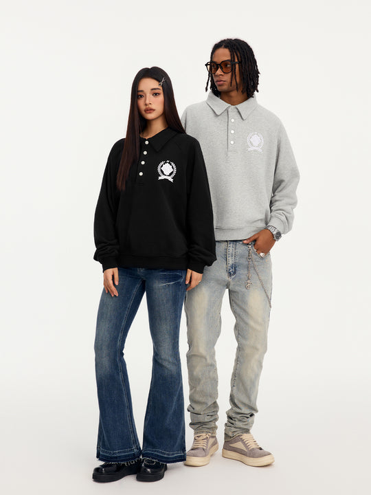 Small Town Kid Badge Embroidered Polo Sweatshirt | Face 3 Face