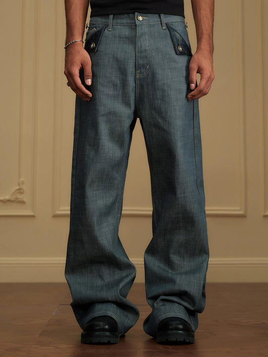 YADcrew Fold Over Leather Patch Pocket Jeans | Face 3 Face